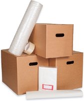 Verhuisdozen Standaard Verhuispakket 1 persoon - 20 stuks Bruine Klikklak® Verhuisdozen - 10 boekendozen - matrashoes - noppenfolie - etiketten - pakpapier - tape.