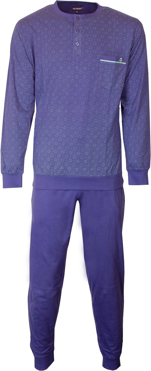 Paul Hopkins Heren Pyjama - Katoen - Polo Sluiting - Blauw - Maat S