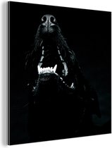 Wanddecoratie Metaal - Aluminium Schilderij Industrieel - Dierenprofiel hond met open bek in zwart-wit - 90x90 cm - Dibond - Foto op aluminium - Industriële muurdecoratie - Voor de woonkamer/slaapkamer