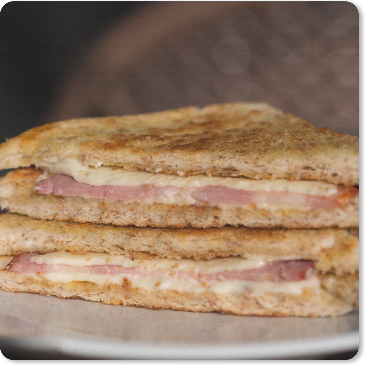 Muismat 30x30 cm - Mousepad Opgestapelde tosti voor ontbijt of lunch - Muismatten