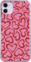 iPhone 11 hoesje - Een illustratie van behang met rode hartjes - Siliconen Telefoonhoesje