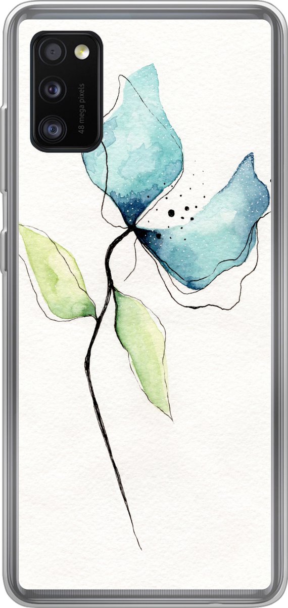 Telefoonhoesje Geschikt voor Samsung Galaxy A41 hoesje - Bloemen - Waterverf - Blauw - Siliconen Telefoonhoesje Telefoonhoesje