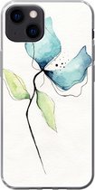 Geschikt voor iPhone 13 hoesje - Bloemen - Waterverf - Blauw - Siliconen Telefoonhoesje