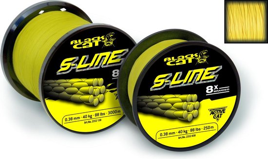 Black Cat Gevlochten Lijn S-Line Braided Yellow - Maat : 0.45mm - 50 kilo - 180m — afbeelding 3