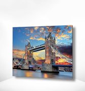 Painting Expert® Schilderen op nummer Volwassenen - Schilderen op nummer Kinderen - Bridge of Londen met Zonsondergang - 40x50cm - Exclusief Lijst (24 kleurtjes)