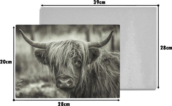 Planche à découper en Verres - 28x20 - Scottish Highlander - Vaches - Zwart - Wit - Planches à découper en Glas