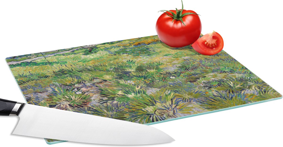Glazen Snijplank - 28x20 - Lang gras met vlinders - Vincent van Gogh - Snijplanken Glas