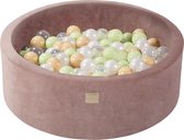 Ronde ballenbak VELVET 90x30 - Beige incl 200 ballen - Licht Groen, Wit Pearl, Beige, Transparant | Ballenbakje.nl