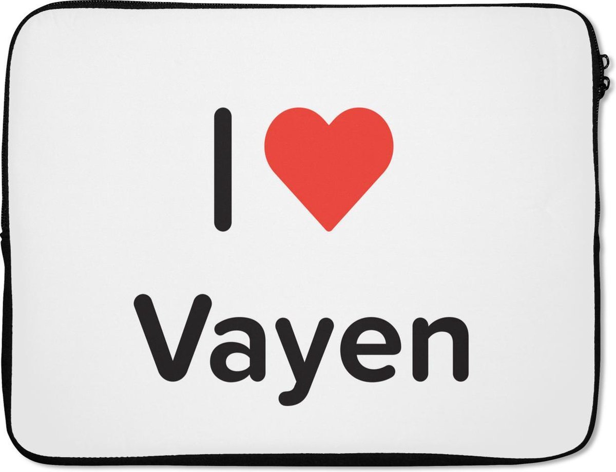 Laptophoes 15.6 inch - I love - Vayen - Meisje - Laptop sleeve - Binnenmaat 37x26 cm - Zwarte achterkant