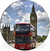 WallCircle - Wandcirkel - Muurcirkel - Bus - Londen - Rood - Aluminium - Dibond - ⌀ 140 cm - Binnen en Buiten
