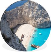 WallCircle - Wandcirkel - Muurcirkel - Zakynthos - Strand - Schip - Aluminium - Dibond - ⌀ 60 cm - Binnen en Buiten