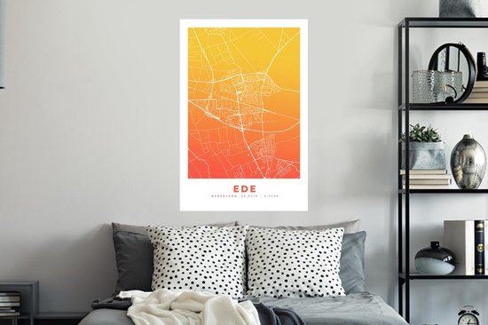 Stickers muraux - Plan de la ville - Ede - Nederland - Jaune - 60x90 cm - Feuille adhésive - Carte