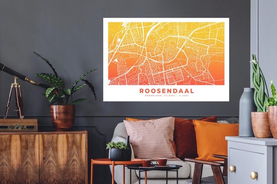 Stickers muraux - Film autocollant - Plan de la ville - Roosendaal - Nederland - Jaune - 120x80 cm - Film adhésif - Stickers muraux Chambre d'enfant - Papier peint autocollant