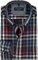 CASA MODA Sport comfort fit overhemd - rood met wit en blauw geruit twill (contrast) - Strijkvriendelijk - Boordmaat: 49/50