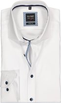 OLYMP Level 5 body fit overhemd - mouwlengte 7 - wit twill (contrast) - Strijkvriendelijk - Boordmaat: 39