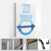 Een trendy set van blauwe abstracte handgeschilderde illustraties voor briefkaart, social media banner, brochure omslagontwerp of wanddecoratie achtergrond - moderne kunst canvas -