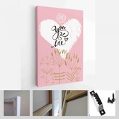 Happy Valentine's Day set kaarten. Handgetekende romantische belettering - Modern Art Canvas - Verticaal - 1626998131