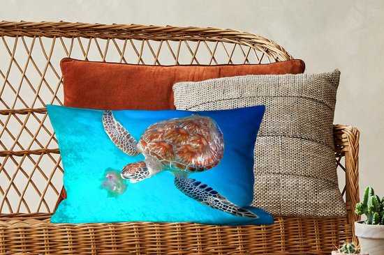 Sierkussen' intérieur Tortue - Tortue verte avec méduse - 50x30 cm - Coussin intérieur rectangulaire en coton