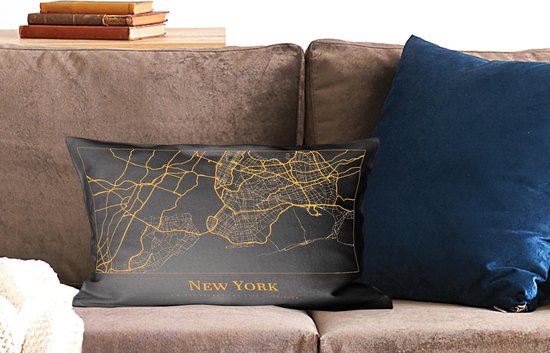 Sierkussen - Carte New York - Or - 30 Cm x 50 Cm