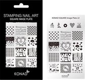 KONAD Square Image Plate 22 met 17 stamping nail art geïnspireerd door ' VALENTINE ' & ' LOVE '