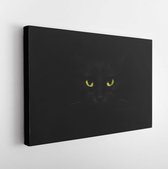Onlinecanvas - Schilderij - Zwarte Kat Zwarte Achtergrond Met Felgele Ogen Art Horizontaal Horizontal - Multicolor - 115 X 75 Cm