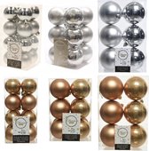 Kerstversiering kunststof kerstballen kleuren mix camel bruin/zilver 4-6-8 cm pakket van 68x stuks