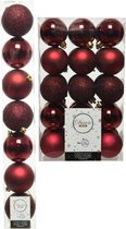 Kerstversiering kunststof kerstballen donkerrood 6-8 cm pakket van 44x stuks - Kerstboomversiering
