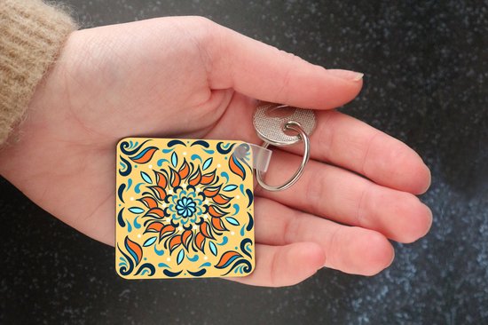 Porte-clés Motif carré 1: 1 - Motif carré d'un tournesol orange sur fond orange clair Porte-clés plastique - Porte-clés carré avec photo