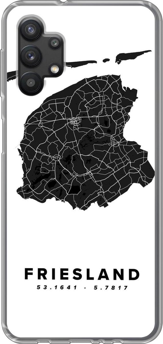 Telefoonhoesje Geschikt voor Samsung Galaxy A32 5G hoesje - Friesland - Wegenkaart Nederland - Wit - Siliconen Telefoonhoesje Telefoonhoesje