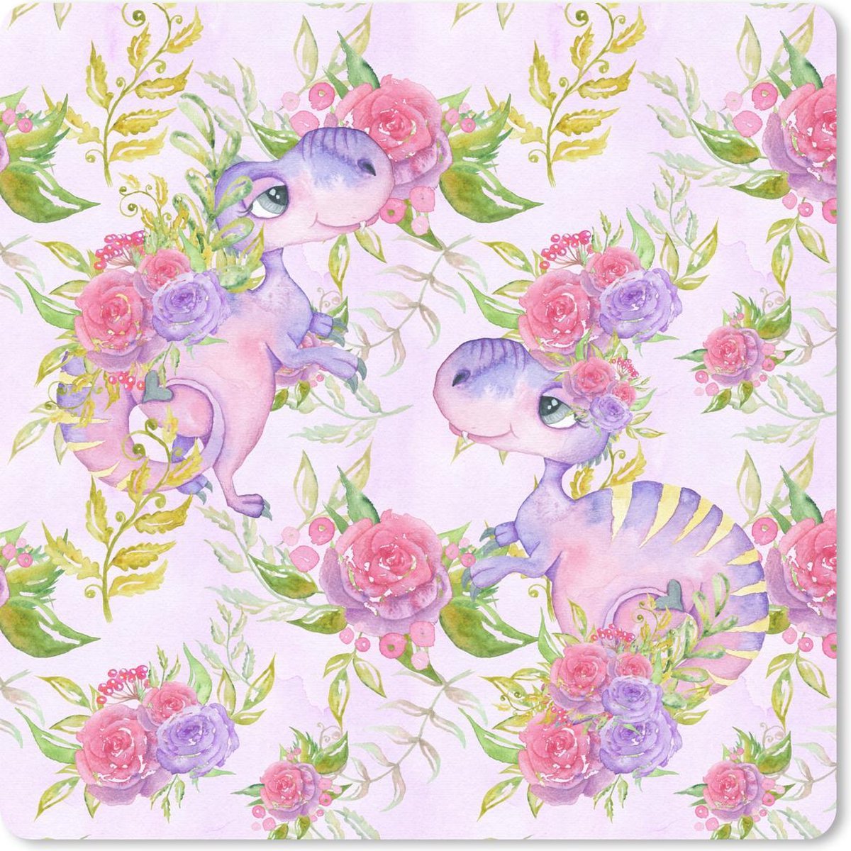Muismat 30x30 cm - Mousepad Kinderkamer - Paars - Dinosaurus - Meisjes - Kids - Roze - Muismatten