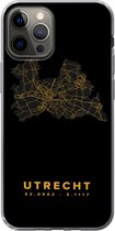 Geschikt voor iPhone 12 Pro hoesje - Utrecht - Kaart - Nederland - Black and gold - Siliconen Telefoonhoesje