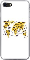 Geschikt voor iPhone 8 hoesje - Wereldkaart - Dieren - Geel - Siliconen Telefoonhoesje