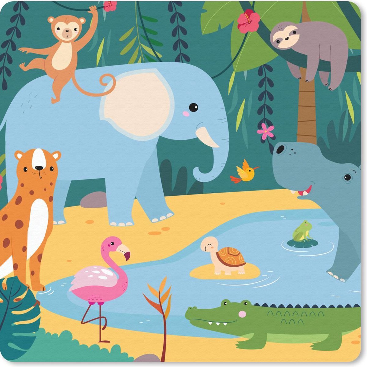 Muismat 20x20 cm - Mousepad Jungle - Olifant - Dieren - Muismatten