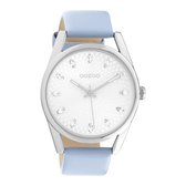 OOZOO Timepieces - zilverkleurige horloge met licht blauwe leren band - C10815 - Ø45