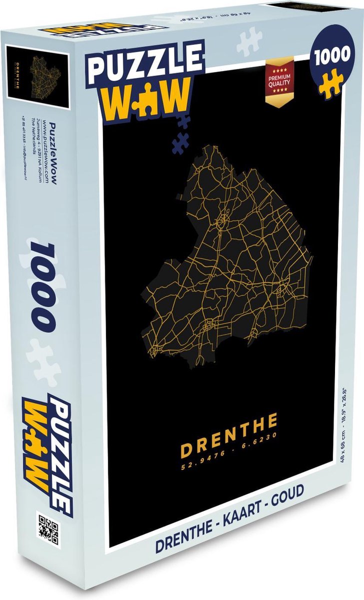 Afbeelding van product PuzzleWow  Puzzel Drenthe - Kaart - Goud - Legpuzzel - Puzzel 1000 stukjes volwassenen