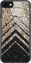 iPhone SE 2020 hoesje glass - Chevron luipaard | Apple iPhone SE (2020) case | Hardcase backcover zwart
