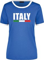 Italy supporter blauw/wit ringer t-shirt Italie met vlag - dames - landen shirt - supporter kleding / EK/WK L