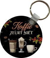 Sleutelhanger - Koffie - Koffiemok - Vintage - Plastic - Rond - Uitdeelcadeautjes - Vaderdag cadeau - Geschenk - Cadeautje voor hem - Tip - Mannen