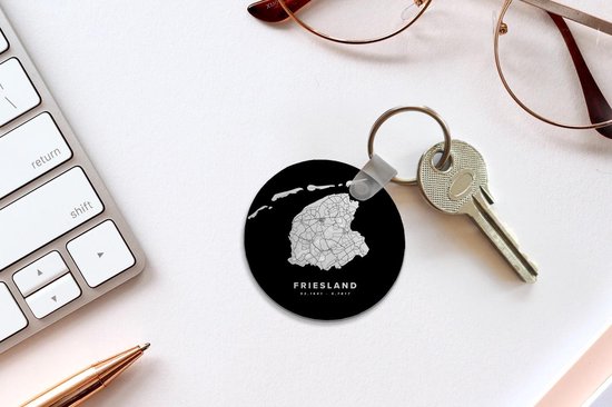 Sleutelhanger - Nederland - Friesland - Wegenkaart - Plastic - Rond - Uitdeelcadeautjes