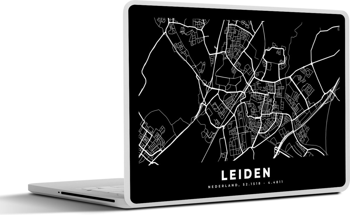 Laptop sticker - 15.6 inch - Kaart - Leiden - Zwart - 36x27,5cm - Laptopstickers - Laptop skin - Cover