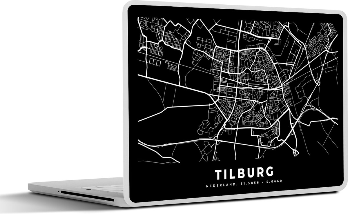 Laptop sticker - 13.3 inch - Tilburg - Kaart - Zwart - 31x22,5cm - Laptopstickers - Laptop skin - Cover