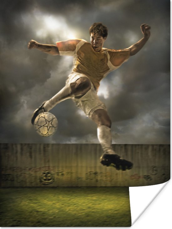 Poster Een illustratie van een voetballer die tegen de bal schopt - Jongens - Jongetje - Kids - 120x160 cm XXL