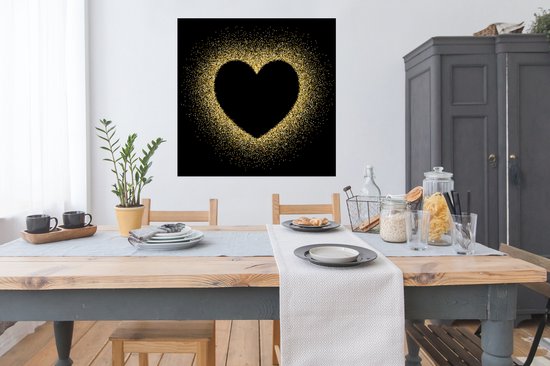Poster Coeur d'or sur fond noir papier 100x100 cm - Tirage photo sur  Poster
