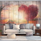 Zelfklevend fotobehang - Herfstige Liefde, Op houten planken (look) Premium print