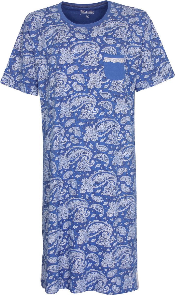 Medaillon Dames Nachthemd - Geprint Dessin - Katoen - Blauw - Maat M
