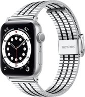 Stalen Smartwatch bandje - Geschikt voor Apple Watch roestvrij stalen band - zilver/zwart - Strap-it Horlogeband / Polsband / Armband - Maat: 42 - 44 - 45 - 49mm