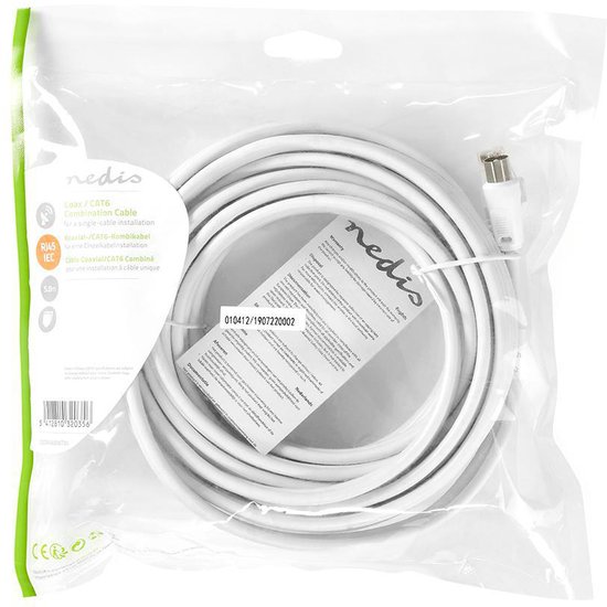 Câble Combiné Coaxial RG58 & Cat6 Nedis 3m | Connecteurs IEC Mâle/Femelle Et RJ45 | Double Blindage 75 Ohm