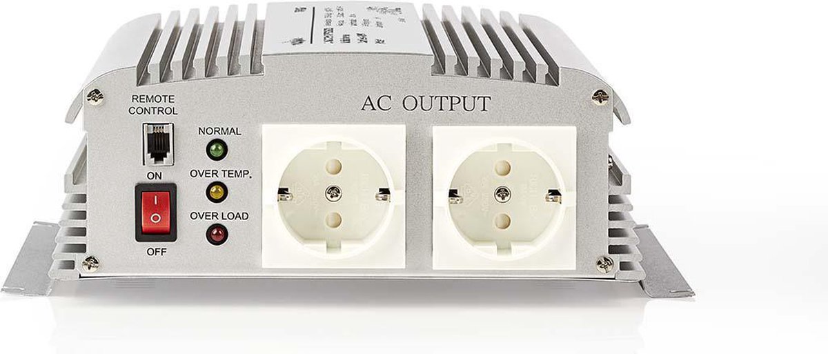 Nedis Inverter Gemodificeerde Sinusgolf - Ingangsvoltage: 24 V DC - Apparaat stroomoutput: Type F (CEE 7/3) - 230 V AC 50 Hz - 1000 W - Piekvermogen: 2400 W - Accuklemmen - Zilver