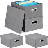 Relaxdays 4x boîte de rangement avec couvercle - boîte de rangement - pliable - boîte de rangement - 25 L - gris