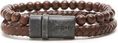 Josh Vintage Heren Armband Hout;Leer;Metaal - BruinZwart